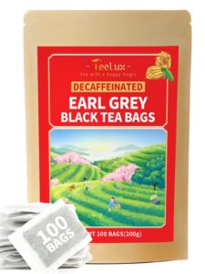 teelux decaf earl grey tea bags, decaffeinated black tea blended with natural bergamot, smooth & full-bodied, enjoy hot or iced, 100 count