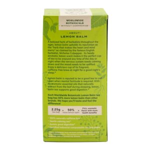 Worldwide Botanicals Organic Lemon Balm Tea - 50% more herbs with 2.25g per tea bag - 100% Pure Lemon Balm Leaves, Kosher, 25 tea bags