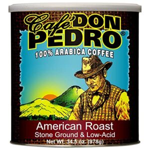 cafe don pedro american roast naturally low acid coffee - large can - coffee grounds for sensitive stomachs - delicious medium roast stone ground coffee