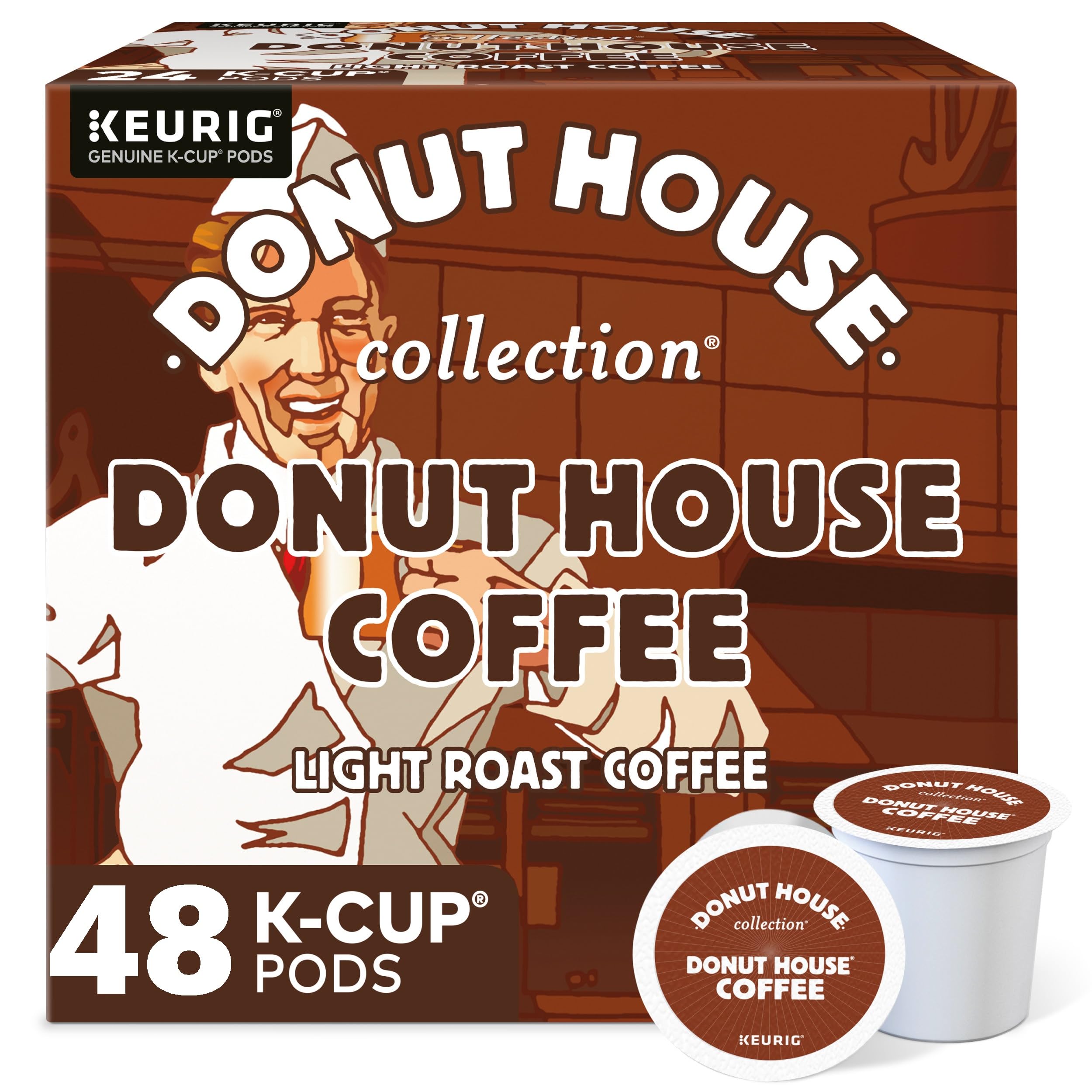 Donut House Collection, Donut House Coffee, Single-Serve Keurig K-Cup Pods, Light Roast, 48 Count (2 Boxes of 24 Pods)