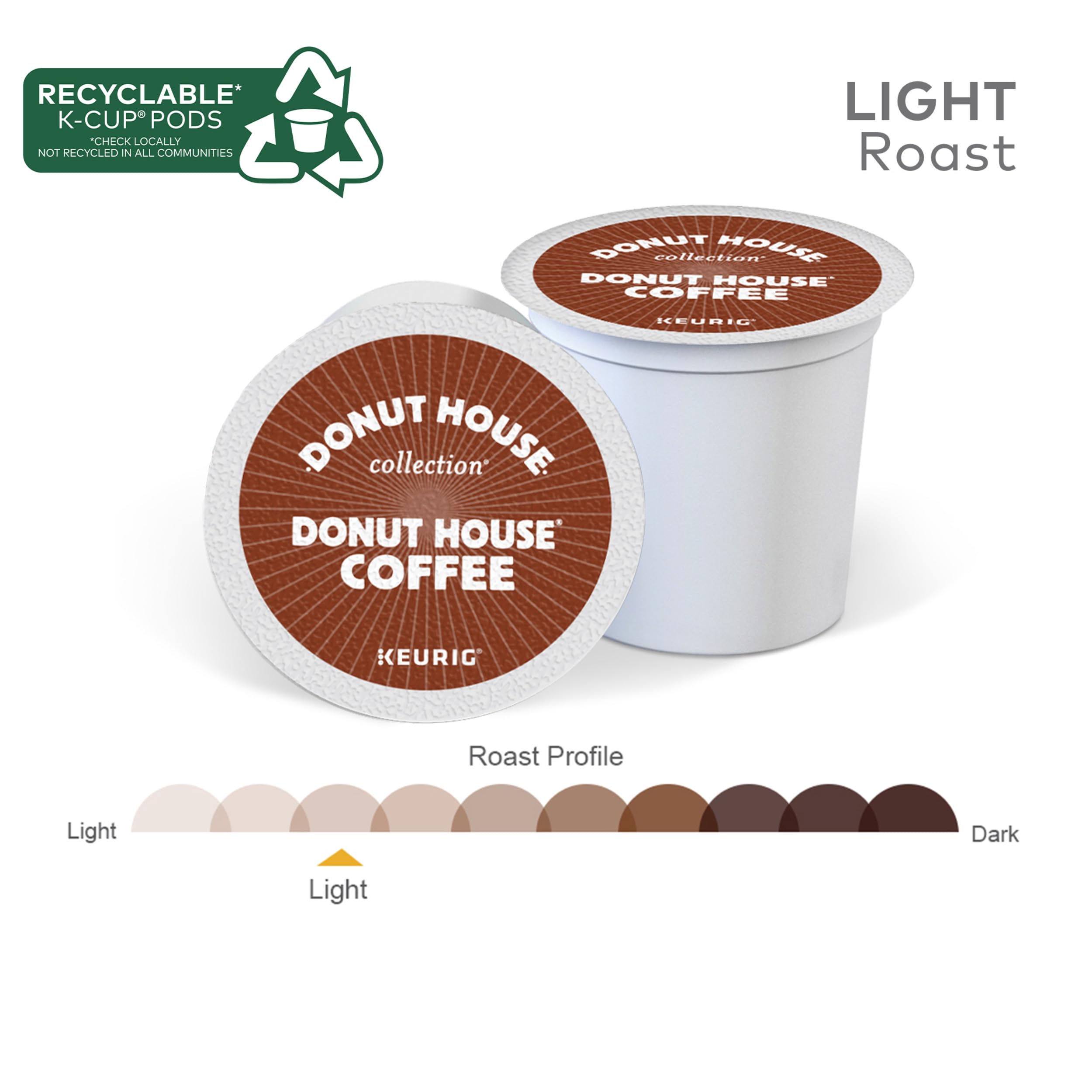 Donut House Collection, Donut House Coffee, Single-Serve Keurig K-Cup Pods, Light Roast, 48 Count (2 Boxes of 24 Pods)