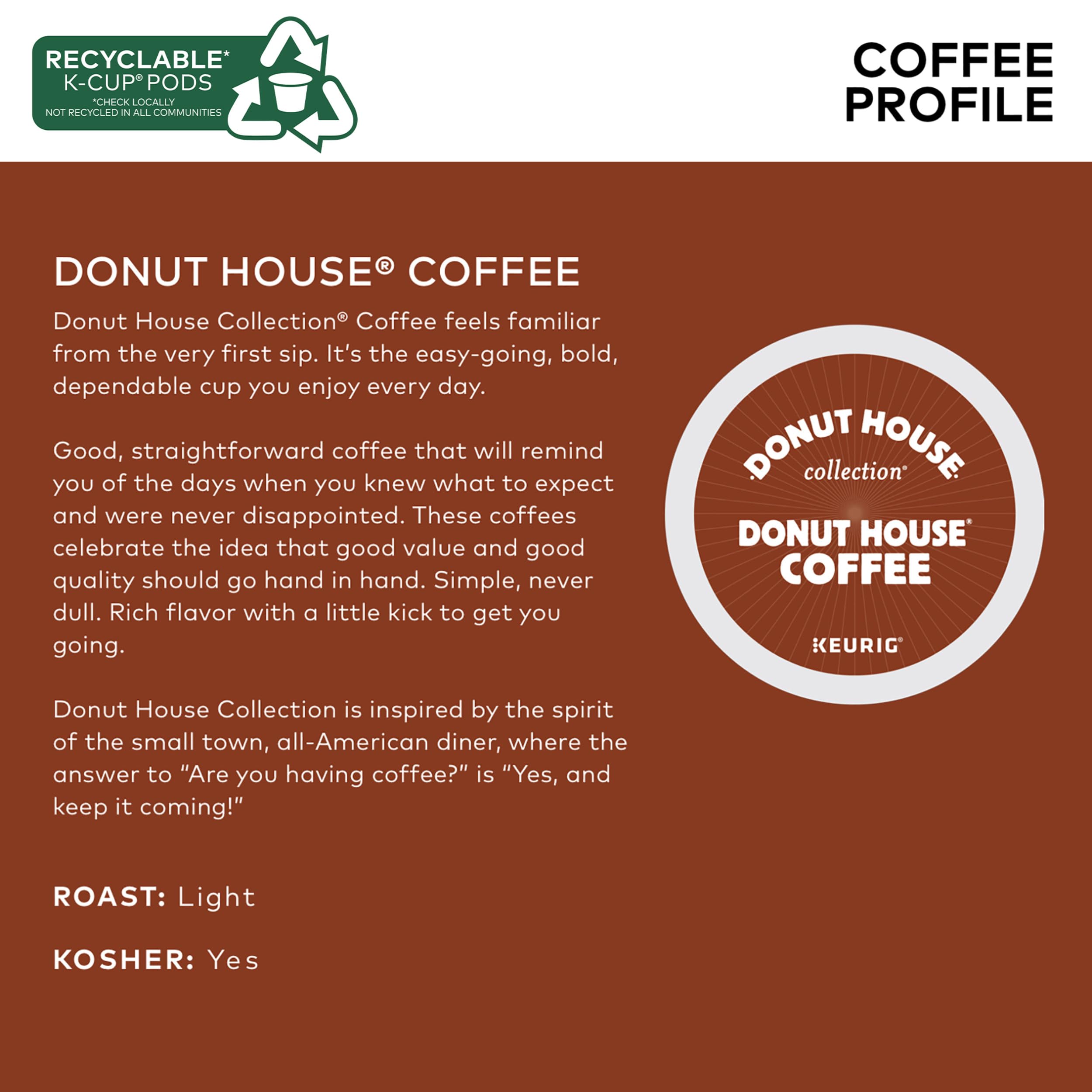 Donut House Collection, Donut House Coffee, Single-Serve Keurig K-Cup Pods, Light Roast, 48 Count (2 Boxes of 24 Pods)