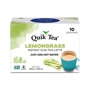 quiktea lemongrass chai tea latte - 10 count single box - all natural preservative free authentic chai from assam