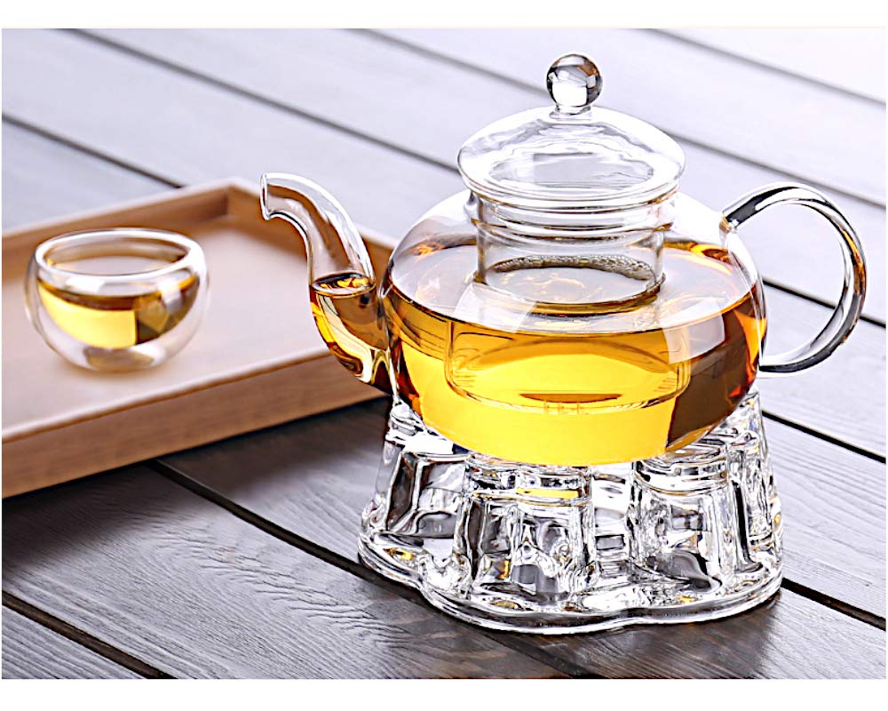 Sun's Tea Universal Solid Crystal Glass Teapot Warmer | Tea Warmer | Teapot Heating Base | Tealight Warmer- Candle Never Flames Out