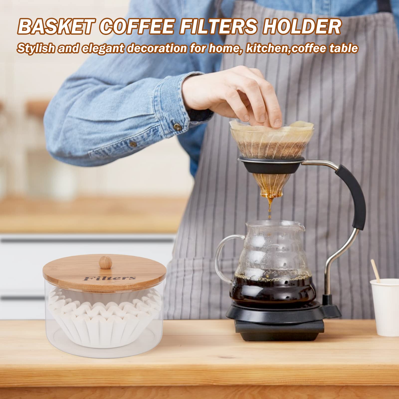 BKYFPQ Coffee Filter Holder, Glass Storage Container with Lid, Stylish Coffee Filter Basket for Counter, Coffee Filter Case, Coffee Bar Accessories Coffee Station Organizer