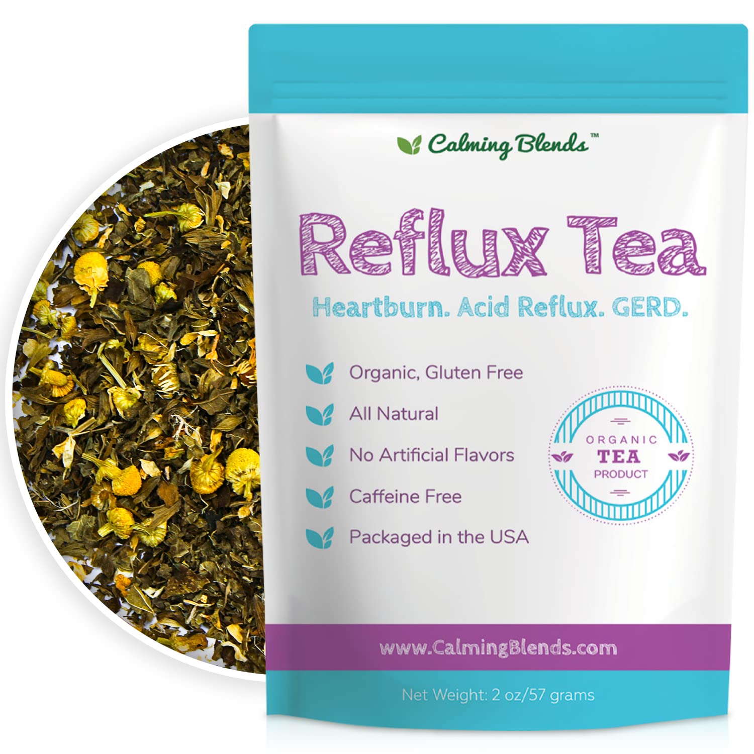 Calming Blends Acid Reflux Loose Leaf Tea | Acid Reflux, Heartburn & Indigestion | Caffeine-Free | 36 Cups