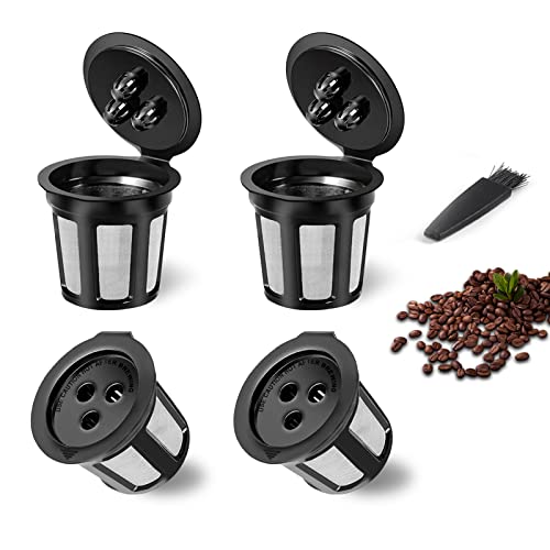 Reusable K Cups for Ninja Dual Brew Coffee Maker, 4 Pack Reusable K Pod with Clean Brush, 3 Hole Permanent K Cups Filters Coffee for Ninja Coffee Maker Filter CFP201 CFP301 CFP400 Dual Brew Pro