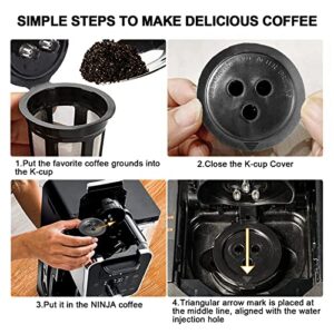 Reusable K Cups for Ninja Dual Brew Coffee Maker, 4 Pack Reusable K Pod with Clean Brush, 3 Hole Permanent K Cups Filters Coffee for Ninja Coffee Maker Filter CFP201 CFP301 CFP400 Dual Brew Pro