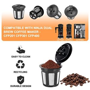 Reusable K Cups for Ninja Dual Brew Coffee Maker, 4 Pack Reusable K Pod with Clean Brush, 3 Hole Permanent K Cups Filters Coffee for Ninja Coffee Maker Filter CFP201 CFP301 CFP400 Dual Brew Pro