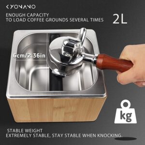 KYONANO Knock Box, Espresso Accessories, Espresso Knock Box, Coffee Knock Box with Durable Knock Bar and Non-Slip Base, Made of Bamboo and Stainless Steel, Knock Boxes Breville Machine Accessories