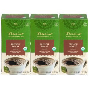 teeccino french roast herbal tea - rich & roasted herbal tea that’s caffeine free & prebiotic for natural energy, coffee alternative, 25 tea bags (pack of 3)