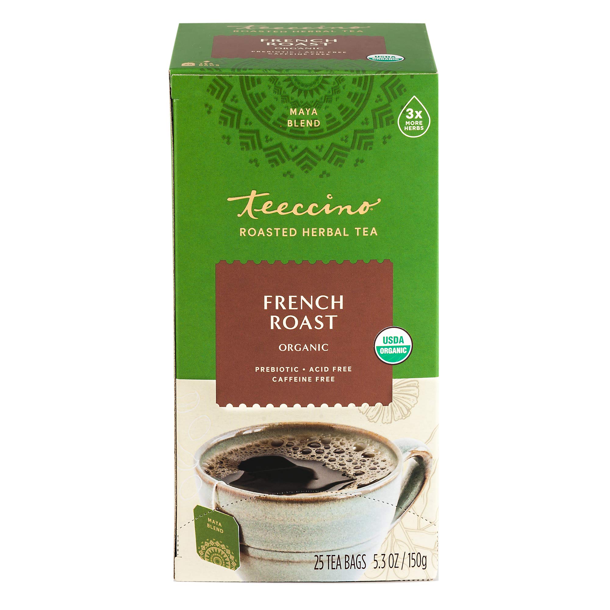 Teeccino French Roast Herbal Tea - Rich & Roasted Herbal Tea That’s Caffeine Free & Prebiotic for Natural Energy, Coffee Alternative, 25 Tea Bags (Pack of 3)