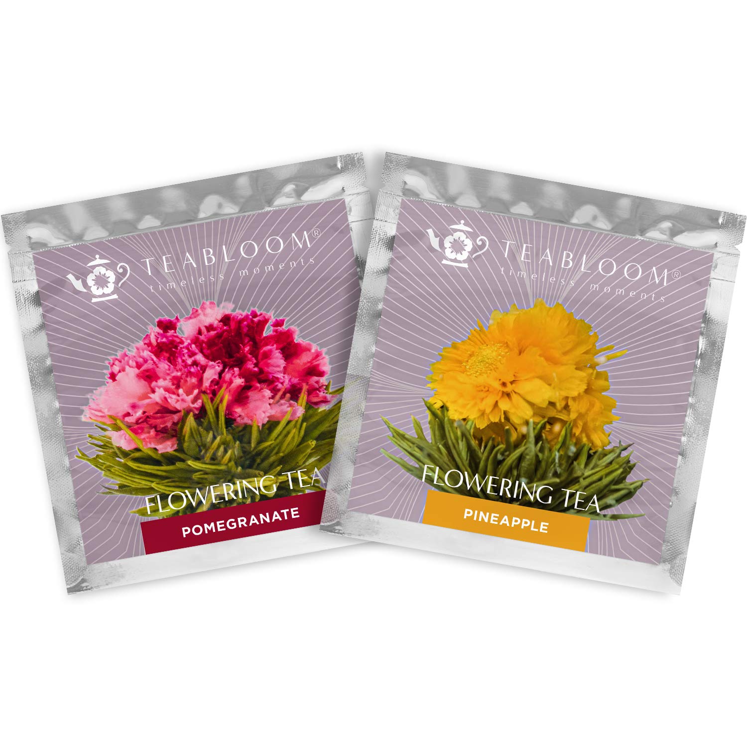 Blooming Tea Flowers - Pomegranate & Pineapple Flowering Teas – Hand-Tied Flowering Tea Balls - Each Tea Blossom Can Be Used Multiple Times (2-Pack)