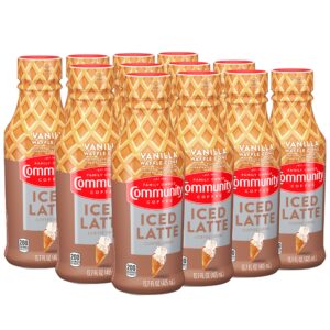community coffee vanilla waffle cone iced latte ready to drink, 13.7 ounce bottle (pack of 12)