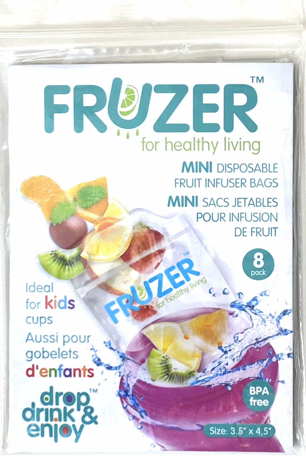 FRUZER Mini Disposable Fruit Infuser Bags (5 PK, each 8 Bags) Total 40 Bags - Refreshing & Beneficial - CLEAR & BPA-FREE