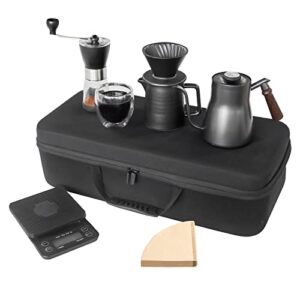 sotech pour over coffee maker gift set, all in 1 coffee kits- 304 stainless steel kettle with thermometer,coffee grinder, coffee dripper & server of portable travel bag