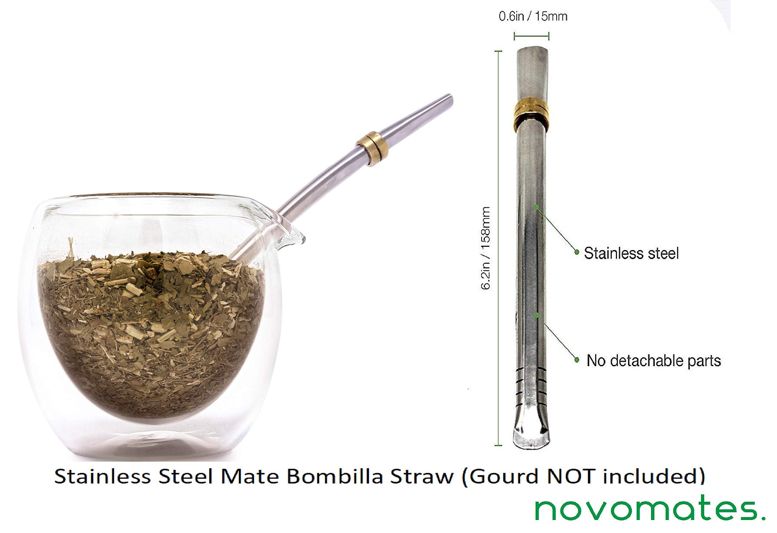 Novomates Easy Clean Yerba Mate Straw - Bombilla Mate for Mate Tea Drinking Filter Straw – Mate Straw Food-Grade Stanley Steel Mate Straw - 6.2" (15.8cm) Long (Mate Gourd not included)