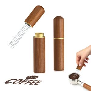 budo wdt tools, espresso distribution tool, espresso coffee stirrer tool, 6 needles natural wood handle and stand (walnut)