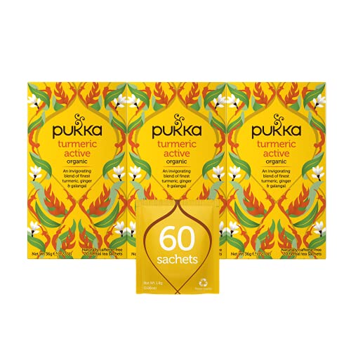 Pukka Organic Tea Bags, Turmeric Active Herbal Tea with Ginger and Galangal, Perfect for Active Lifestyles, 20 Count (Pack of 3) 60 Tea Bags