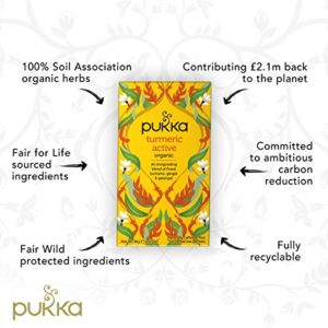 Pukka Organic Tea Bags, Turmeric Active Herbal Tea with Ginger and Galangal, Perfect for Active Lifestyles, 20 Count (Pack of 3) 60 Tea Bags