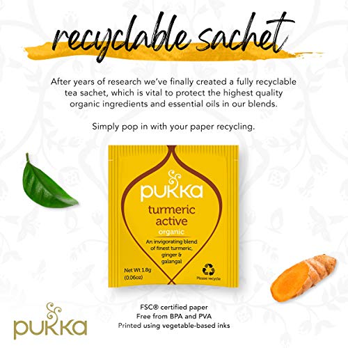 Pukka Organic Tea Bags, Turmeric Active Herbal Tea with Ginger and Galangal, Perfect for Active Lifestyles, 20 Count (Pack of 3) 60 Tea Bags