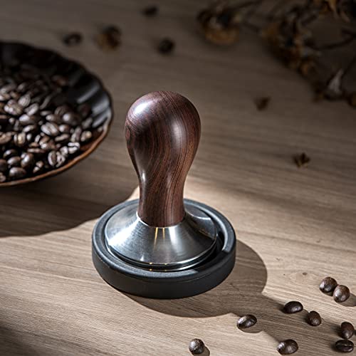 Coffee Tamper Espresso Press with Tamper Mat 304 Stainless Steel Flat Base Wooden Handle for Coffee Grounds Barista Espresso Machines Accessory (51MM)