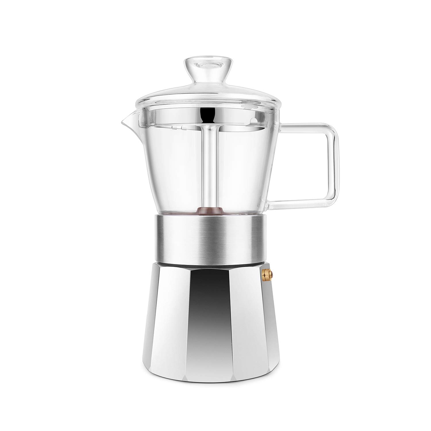 Geesta Moka Pot Premium Crystal Glass-Top Stovetop Espresso Moka Pot - 6 cup - Coffee Maker, 240ml/8.5oz/6 cup (espresso cup=40ml) Coffee Lover Gifts Ideas