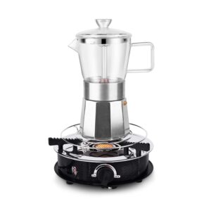 Geesta Moka Pot Premium Crystal Glass-Top Stovetop Espresso Moka Pot - 6 cup - Coffee Maker, 240ml/8.5oz/6 cup (espresso cup=40ml) Coffee Lover Gifts Ideas