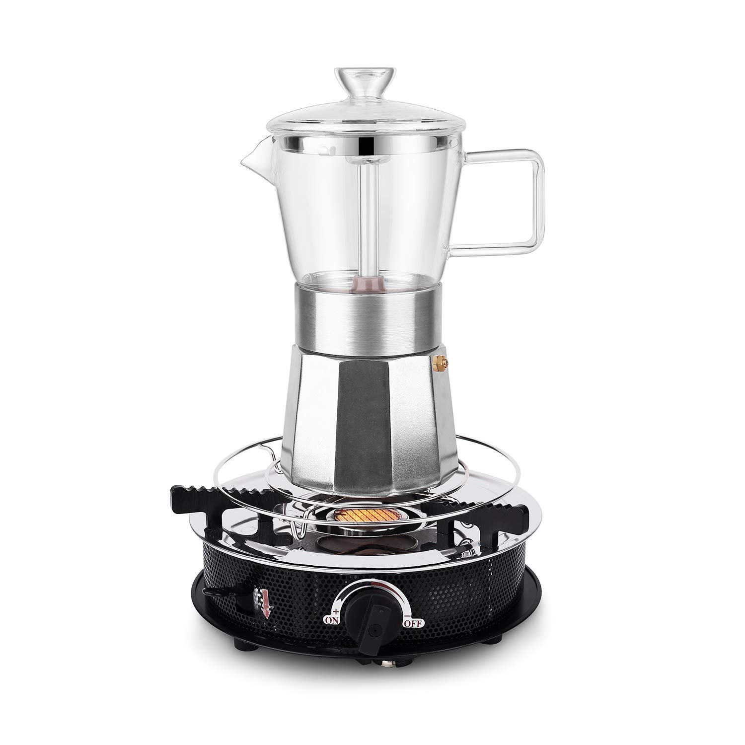 Geesta Moka Pot Premium Crystal Glass-Top Stovetop Espresso Moka Pot - 6 cup - Coffee Maker, 240ml/8.5oz/6 cup (espresso cup=40ml) Coffee Lover Gifts Ideas