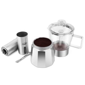 Geesta Moka Pot Premium Crystal Glass-Top Stovetop Espresso Moka Pot - 6 cup - Coffee Maker, 240ml/8.5oz/6 cup (espresso cup=40ml) Coffee Lover Gifts Ideas