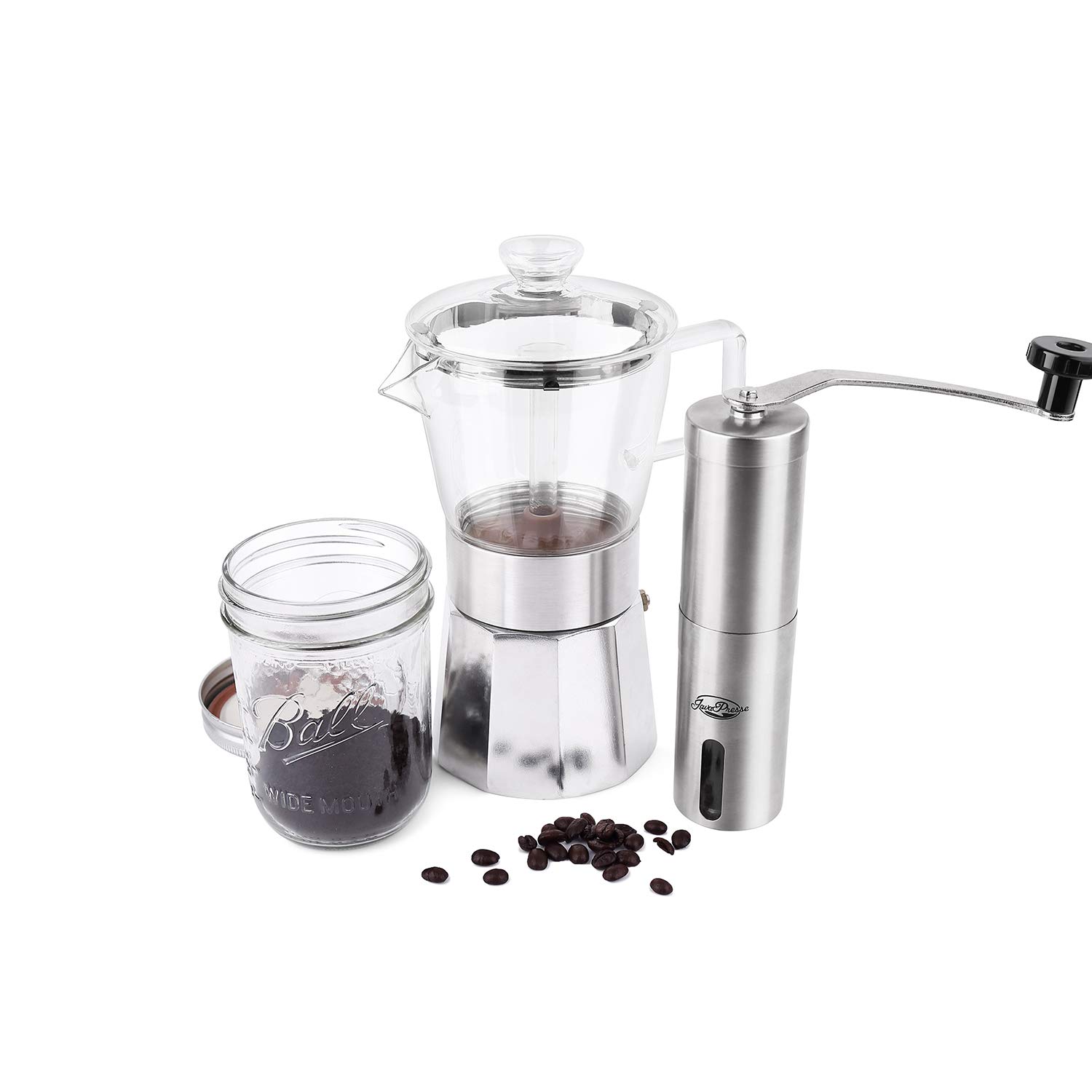 Geesta Moka Pot Premium Crystal Glass-Top Stovetop Espresso Moka Pot - 6 cup - Coffee Maker, 240ml/8.5oz/6 cup (espresso cup=40ml) Coffee Lover Gifts Ideas