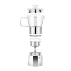 Geesta Moka Pot Premium Crystal Glass-Top Stovetop Espresso Moka Pot - 6 cup - Coffee Maker, 240ml/8.5oz/6 cup (espresso cup=40ml) Coffee Lover Gifts Ideas