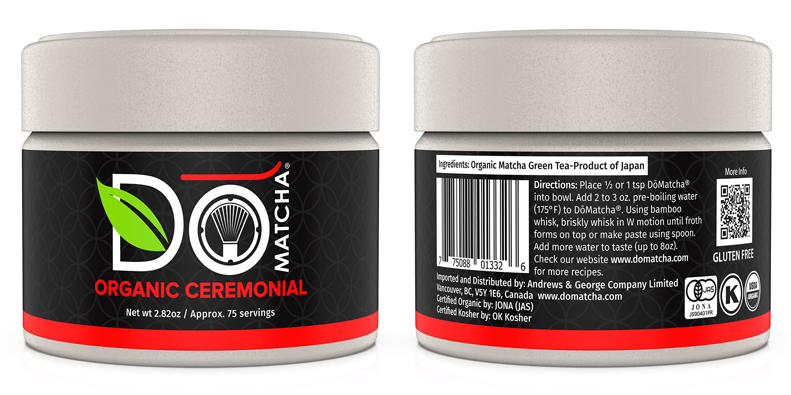 DoMatcha - Organic Ceremonial Green Tea Matcha Powder, Natural Source of Antioxidants, Caffeine, and L-Theanine, Promotes Focus and Relaxation, Kosher, 75 Servings (2.82 oz)