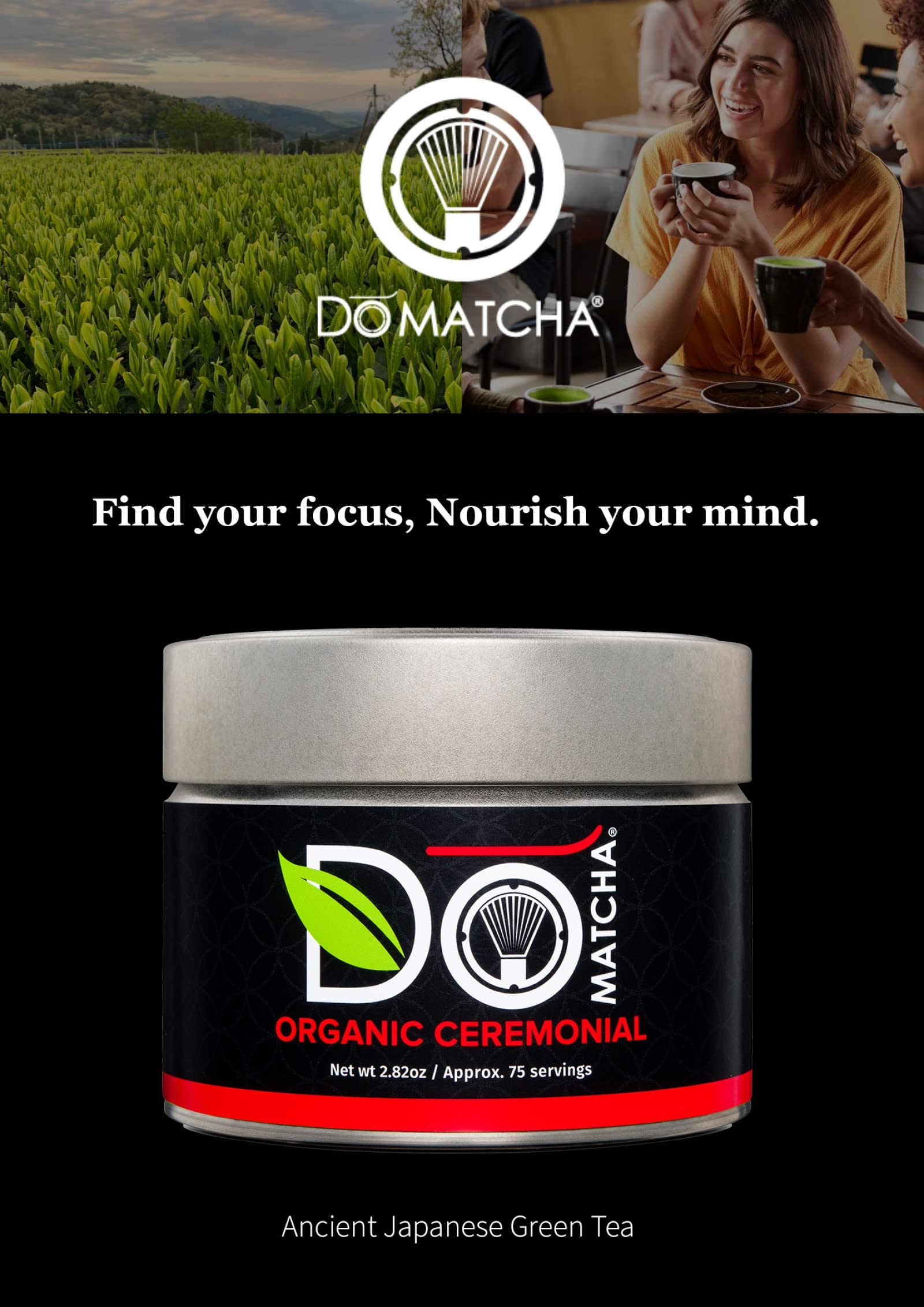 DoMatcha - Organic Ceremonial Green Tea Matcha Powder, Natural Source of Antioxidants, Caffeine, and L-Theanine, Promotes Focus and Relaxation, Kosher, 75 Servings (2.82 oz)