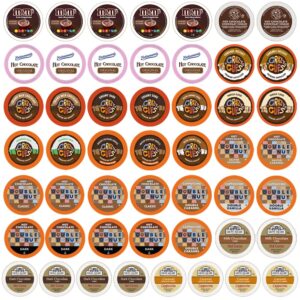 hot chocolate and cappuccino single serve cups, variety pack sampler for keurig k cup brewers, includes hot cocoa from grove square and crazy cups, 50 count