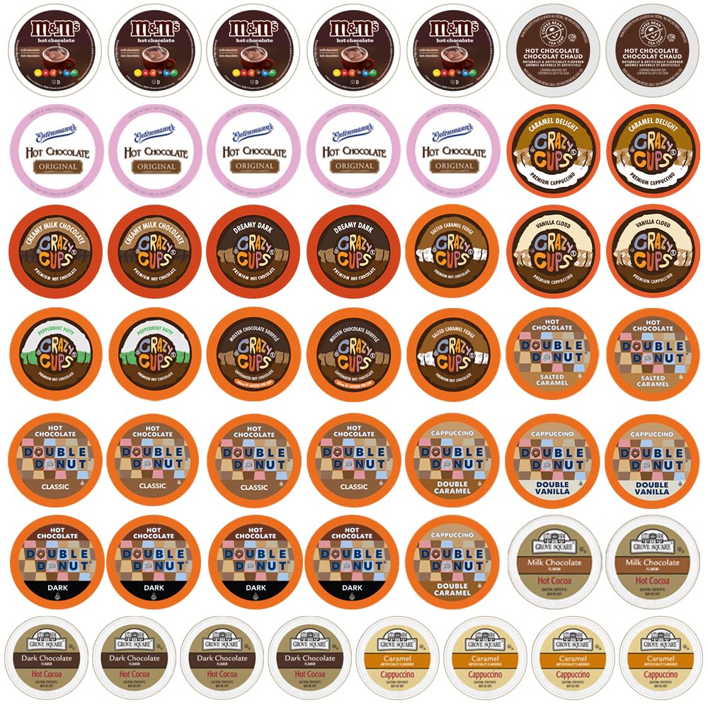 Hot Chocolate and Cappuccino Single Serve Cups, Variety Pack Sampler For Keurig K Cup Brewers, includes Hot Cocoa from Grove Square and Crazy Cups, 50 Count