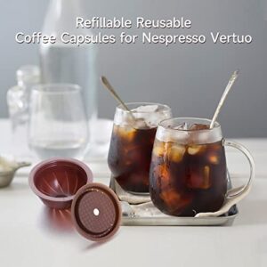 Reusable Coffee Capsule Lids with 150ml/230ml Refillable Vertuo Coffee Pods Compatible for Vertuo-line Vertuo Coffee Machine Capsules Cap with Coffee Scoop and Brush
