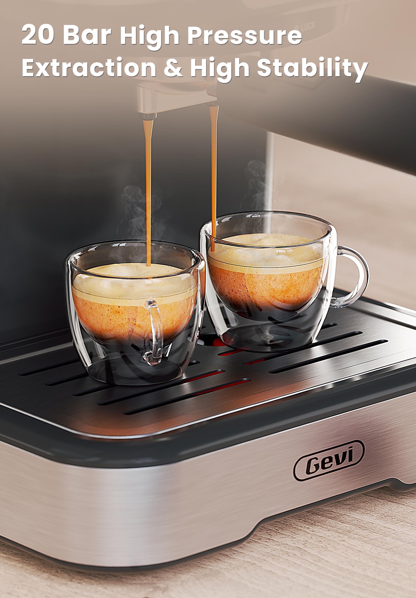 Gevi Espresso Machine High Pressure,compact espresso machines with Milk Frother Steam Wand,Professional Coffee，Cappuccino,Espresso,Latte,Macchiato Maker for home,espresso maker