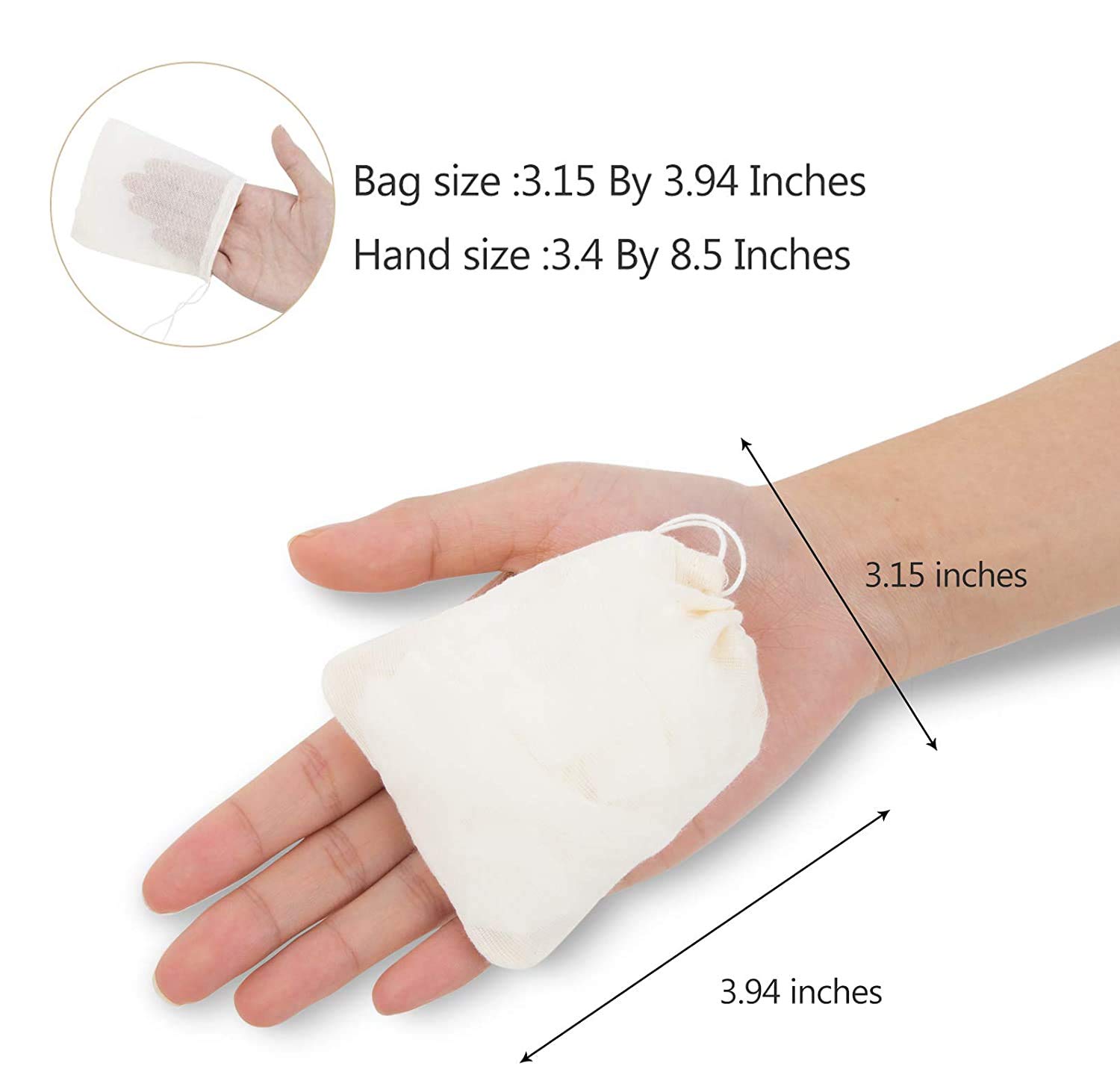 Cotton Drawstring Bags 100 Pieces, 3.94x3.15 Inches Unbleached Fabric Cloth Muslin Reusable Cotton Cheese Nut Milk Bags Tea Bags Spice Bags Muslin Bags with Drawstring for Spice, Tea, Coffee