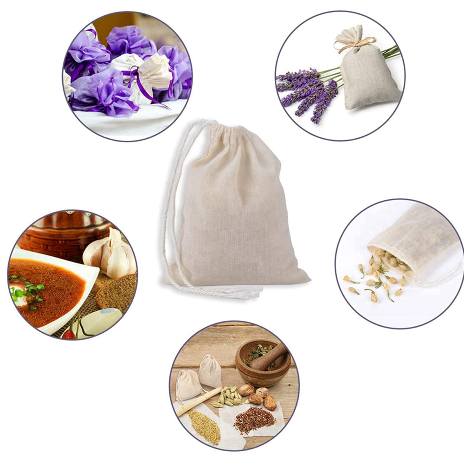 Cotton Drawstring Bags 100 Pieces, 3.94x3.15 Inches Unbleached Fabric Cloth Muslin Reusable Cotton Cheese Nut Milk Bags Tea Bags Spice Bags Muslin Bags with Drawstring for Spice, Tea, Coffee