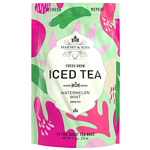 Harney & Sons Fresh Brew Iced Tea Two Qt Tea Bags, Watermelon Mint, 15 Count