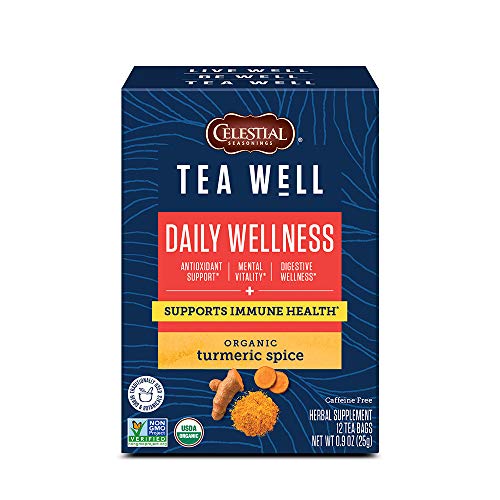 Celestial Seasonings TeaWell Herbal Tea, Daily Wellness, Organic Turmeric Spice, 12 Count (Pack of 6) (Packaging May Vary)