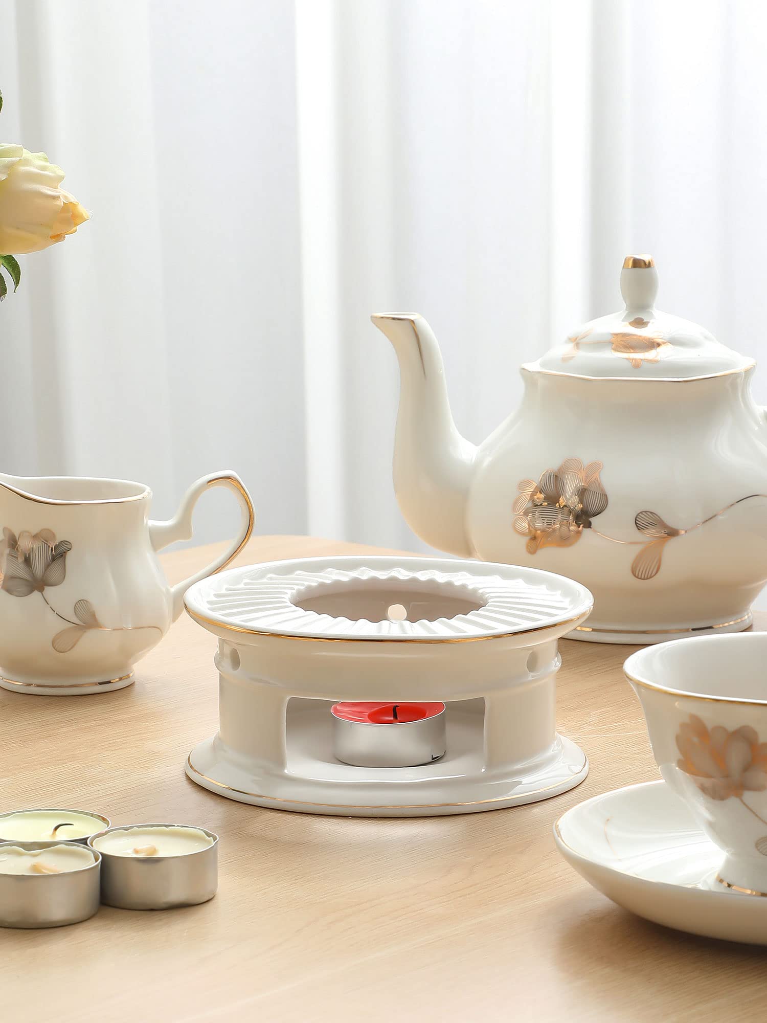 Teapot Warmers Ceramic Teapot Warmer Coffee and Milk Tea Warmer Tea Set(with Candle Hold)