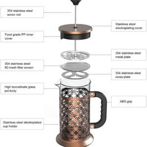 CKductpro French Press Coffee Maker, Coffee Presses 2 In 1 Travel Coffee & Tea Pot 1000ML,3 layers of filter element + 2 layers of spare filter element,with cleaning brush,Two-way water outlet,gold