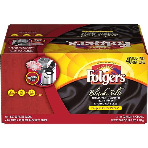 Folgers Black Silk Dark Roast Ground Coffee, 40- 1.4 Ounce Filter Packs
