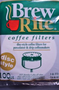 brew rite coffee filter, 3" and 3 1/2" disc, white