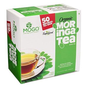 mogo organic moringa tea bags - 50 count,100% pure,caffeine free,rich aroma and taste, premium grade moringa tea leaves, antioxidants rich herbal tea(packaging vary)