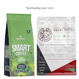 Yerba Mate Coffee with Lion's Mane Mushroom by Lion Rush - Enhanced Ground Dark Roast - Increase Energy, Focus & Creativity - Low Acid, High Antioxidants, Keto, Reduce Cravings, Non-GMO - 12 oz Pack