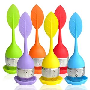 silicone tea strainers for loose tea, stainless steel loose leaf tea ball steepers for tea infuser spoon (6pcs)