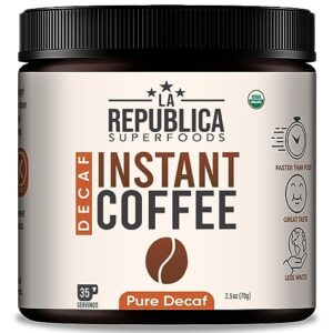 la republica organic pure decaf instant coffee (35 servings), colombian rich medium roast toasted caramel notes, small batch shade-grown fair trade arabica low-acid